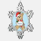 可愛らしいテディベアパーソナライズされたクリスマス スノーフレークピューターオーナメント (右)