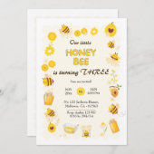 可愛らしいハニービーをテーマにした誕生日 招待状 (正面/裏面)