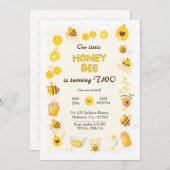可愛らしいハニービーをテーマにした誕生日 招待状 (正面/裏面)