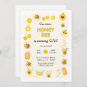 可愛らしいハニービーをテーマにした誕生日 招待状 (正面/裏面)