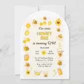 可愛らしいハニービーをテーマにした誕生日 招待状 (正面)