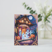 可愛らしいハロウィーン幽霊ズアットザドアステップ ポストカード (スタンド正面)