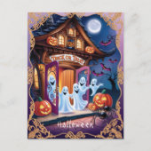可愛らしいハロウィーン幽霊ズアットザドアステップ ポストカード (正面)