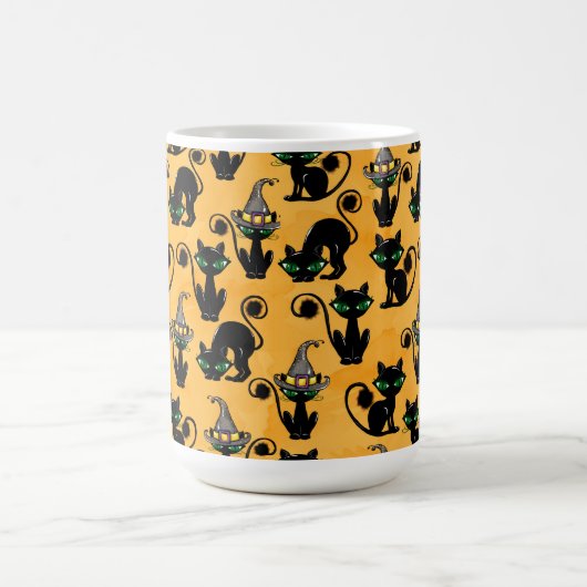 可愛らしいハロウィーン黒猫のオレンジ コーヒーマグカップ (中央)