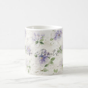 可愛らしいパープルラベンダー花 コーヒーマグカップ