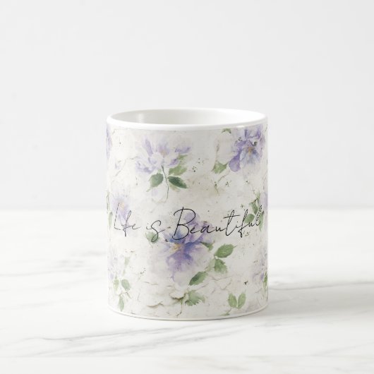 可愛らしいパープルラベンダー花 コーヒーマグカップ (中央)