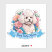 可愛らしいビコンフリゼ、ピンク&ブルーの花のまわりに咲き シール (シート)