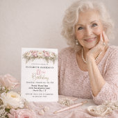 可愛らしいピンクとホワイトの芍薬の100歳の誕生日 招待状