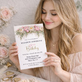 可愛らしいピンクとホワイトの芍薬の18歳の誕生日 招待状