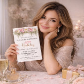 可愛らしいピンクとホワイトの芍薬の40歳の誕生日 招待状