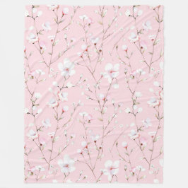 可愛らしいピンクと白のお花 フリースブランケット