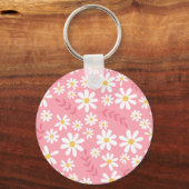 可愛らしいピンクと白のデイジー花柄 シームレスパターン キーホルダー (裏面)