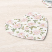 可愛らしいピンクと白のローズのフラワーブライダルシャワー ペーパーコースター (アングル)