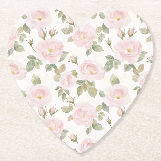 可愛らしいピンクと白のローズのフラワーブライダルシャワー ペーパーコースター (正面)