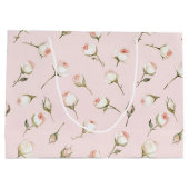 可愛らしいピンクと白のローズのフラワーブライダルシャワー ラージペーパーバッグ (裏面)