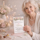 可愛らしいピンクと白の芍薬の98歳の誕生日 招待状