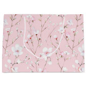 可愛らしいピンクと白の花のブライダルシャワー ラージペーパーバッグ (正面)