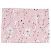 可愛らしいピンクと白の花のブライダルシャワー ラージペーパーバッグ (裏面)