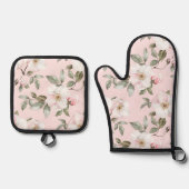 可愛らしいピンクと白の花のブライダルシャワー 鍋つかみ&鍋敷きセット (正面)