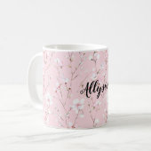 可愛らしいピンクと白の花 コーヒーマグカップ (正面左)