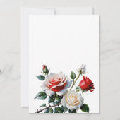 可愛らしいピンクと白の赤いバラのブライダルシャワー 招待状 (裏面)