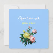 可愛らしいピンクと黄色のバラの花のブライダルシャワー 招待状 (裏面)