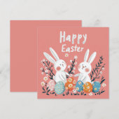 可愛らしいピンクのイースターホリデーカードと2つの可愛い部 シーズンカード (正面/裏面)