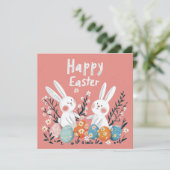 可愛らしいピンクのイースターホリデーカードと2つの可愛い部 シーズンカード (スタンド正面)