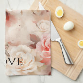 可愛らしいピンクのチーククリーム ローズ フローラル キッチンタオル (四つ折り)
