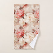 可愛らしいピンクのチーククリーム ローズ フローラル バスタオルセット (ハンドタオル)