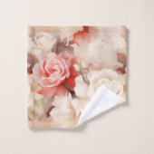 可愛らしいピンクのチーククリーム ローズ フローラル バスタオルセット (ウォッシュタオル)