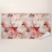 可愛らしいピンクのチーククリーム ローズ フローラル ビーチタオル (正面)