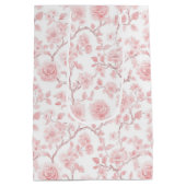 可愛らしいピンクのバラの花のブライズシャワー ミディアムペーパーバッグ (裏面)