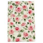 可愛らしいピンクのバラの花の花嫁のシャワー ミディアムペーパーバッグ (正面)