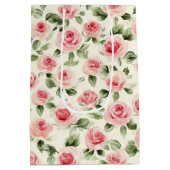 可愛らしいピンクのバラの花の花嫁のシャワー ミディアムペーパーバッグ (裏面)