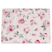 可愛らしいピンクのバラの花の花嫁のシャワー ラージペーパーバッグ (正面)