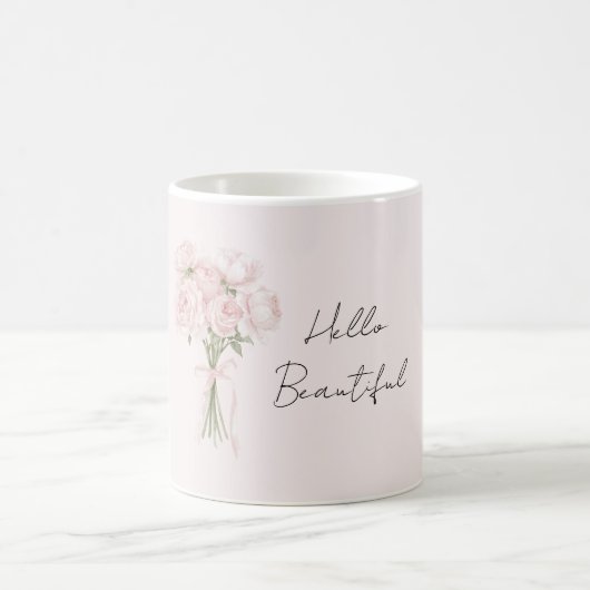 可愛らしいピンクのバラの花 コーヒーマグカップ (中央)
