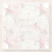 可愛らしいピンクのブッシュクリーム フローラル ブライダルシャワー ガラスコースター (裏面)