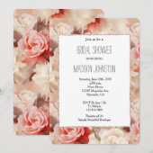 可愛らしいピンクのブッシュ クリーム ローズ フローラル ブライダル シャワー 招待状 (正面/裏面)