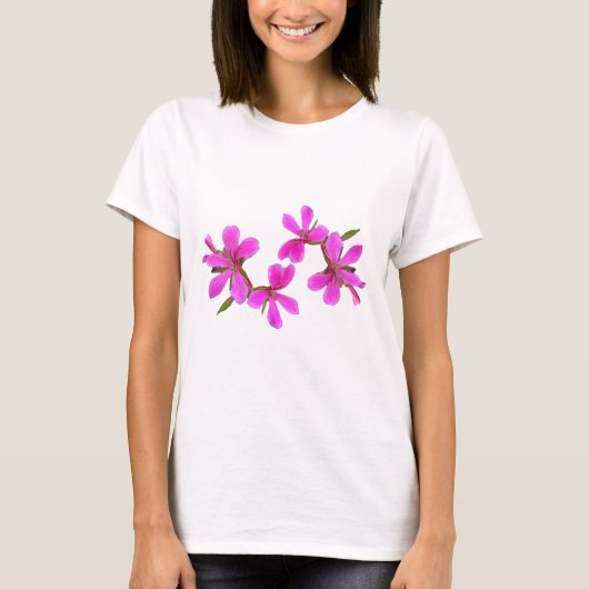 可愛らしいピンクの庭の花、花の写真アート Tシャツ (正面)