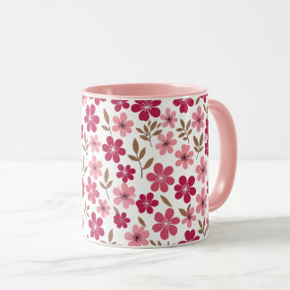 可愛らしいピンクの桜の花柄のツートンカラー マグカップ