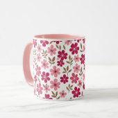 可愛らしいピンクの桜の花柄のツートンカラー マグカップ (正面左)