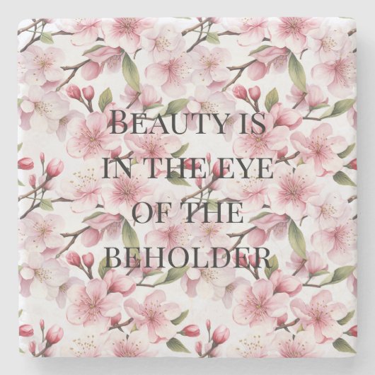 可愛らしいピンクの桜の花 ストーンコースター (正面)