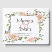可愛らしいピンクの水彩花柄の結婚式ゲストブック ゲストブック (正面)