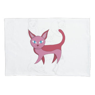 可愛らしいピンクの猫と子猫のドードルデュベットカバー 枕カバー