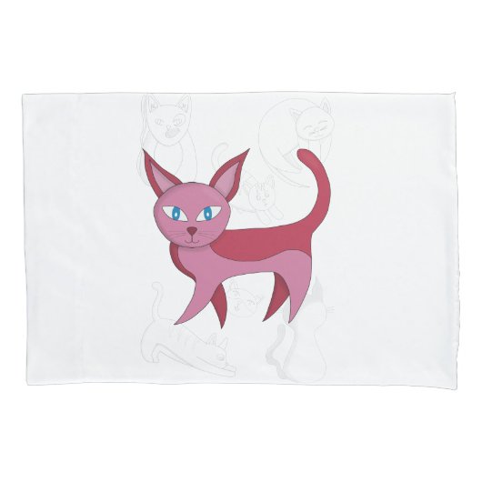 可愛らしいピンクの猫と子猫のドードルデュベットカバー 枕カバー (正面)