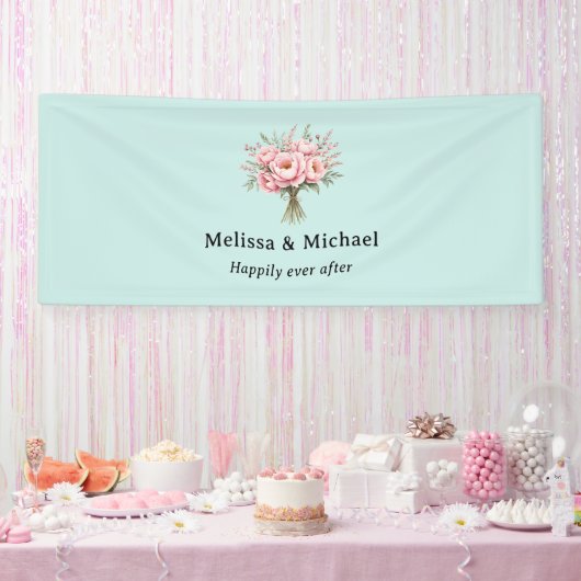 可愛らしいピンクの芍薬の花束の結婚式 横断幕 (パーティー)