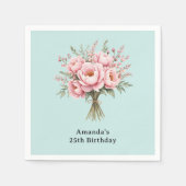 可愛らしいピンクの芍薬の花束の誕生日 スタンダードカクテルナプキン (正面)