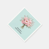 可愛らしいピンクの芍薬の花束の誕生日 スタンダードカクテルナプキン (角)