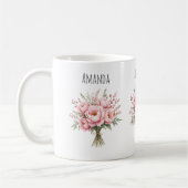 可愛らしいピンクの芍薬の花束 コーヒーマグカップ (左)